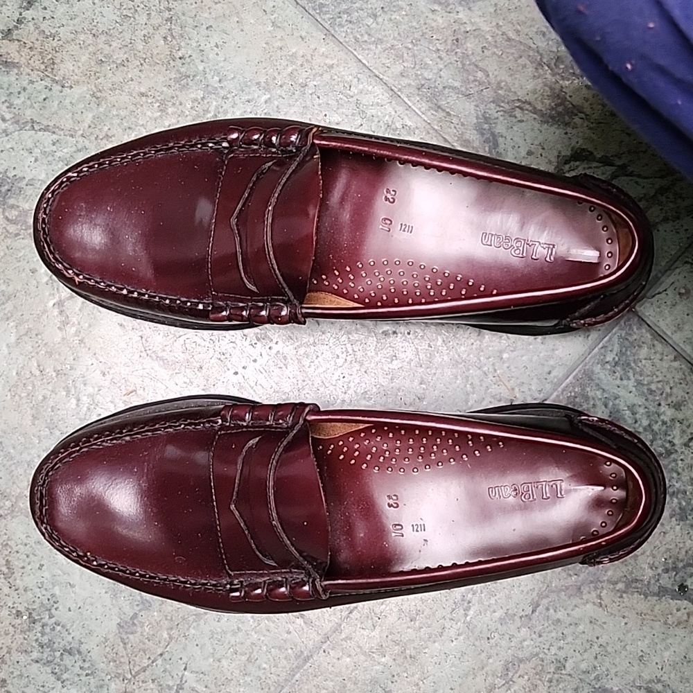LL BEAN Penny Loafers Mens Leather Shoes Size Slip On Burgundy Casual New 10ee